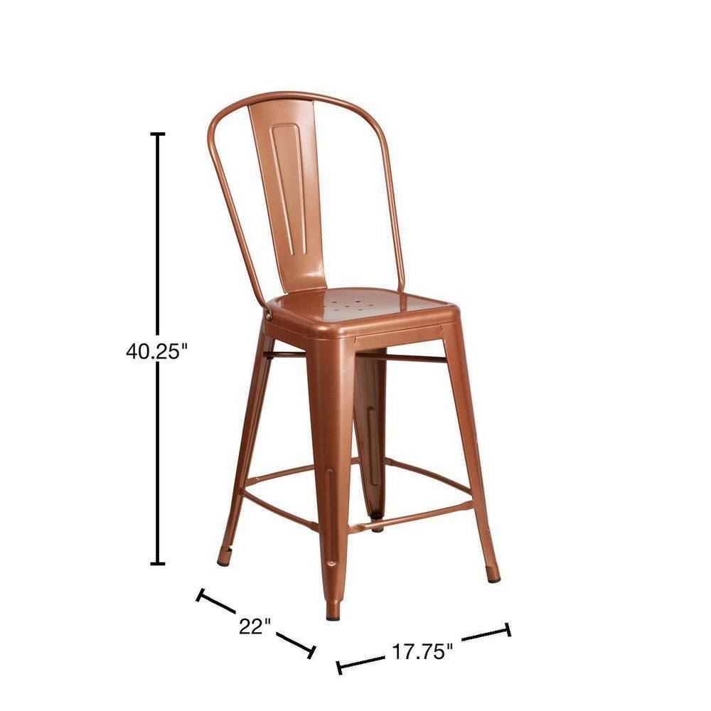 Copper Metal Indoor-Outdoor Counter Height Dining Chair