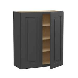 Grayson Deep Onyx Painted Plywood Shaker Assembled 3 Shelves Wall Kitchen Cabinet Soft Close 30 in W x 12 in D x 36 in H