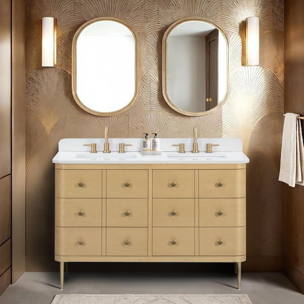 Serena 49 in. Double Sink White Oak Bath Vanity with White Engineered Stone Top