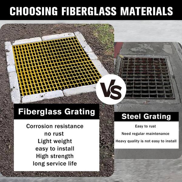 Wellco 1.5 x 1.5 x 1 in., 1 x 1 ft., Fiberglass Molded Grating Composite for Outdoor Drain Cover Deck Tile, Yellow