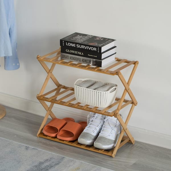 Small 3-Tier Shoe Rack for Closet & Entryway, Installation-free Foldable  Bamboo Shoes Storage Organizer, Sturdy Free Standing Three Shelf Shoe Stand