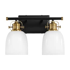 14.2 in. 2-Light Black and Gold Vanity Light Bathroom Light Fixture Dimmable Sconces Wall Lighting
