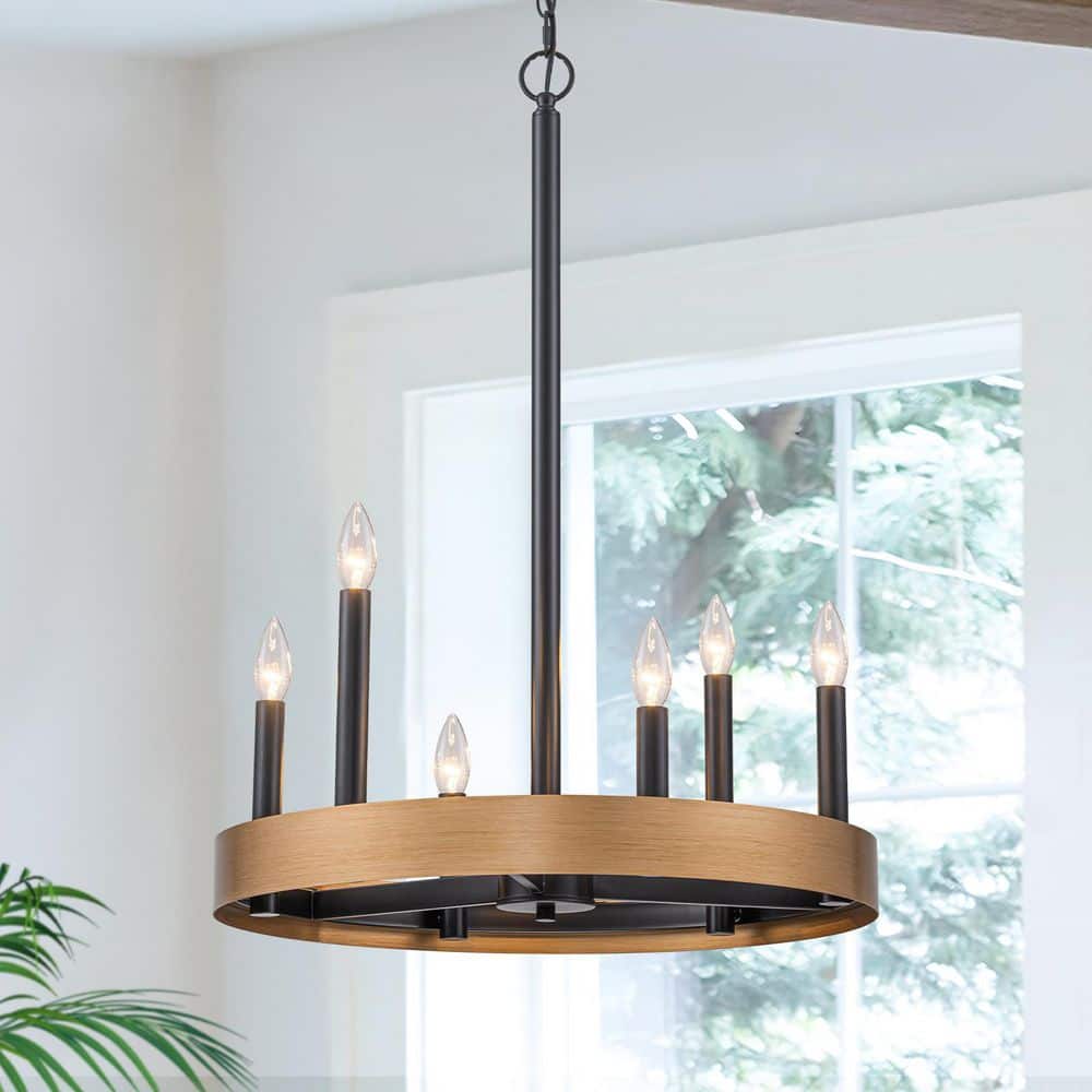 21.65 in. 6-Light Black and Gold Metal Ring Chandelier, Industrial Farmhouse Candle Style Pendant Light price history on PriceWatchPro