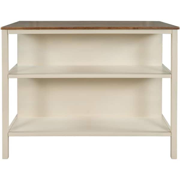 Nestfair Rustic Cream White Wood 45 in. Kitchen Island with 2 Open Shelves