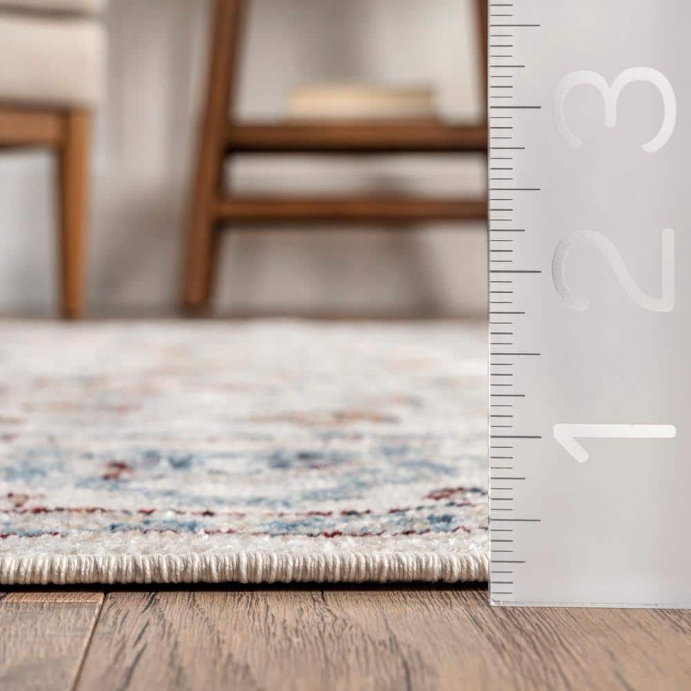 Beige and Red Synthetic Washable Runner Rug, 2' 8" x 8'