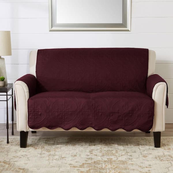 Wine / Light Grey Reversible Microfiber Loveseat Furniture Protector