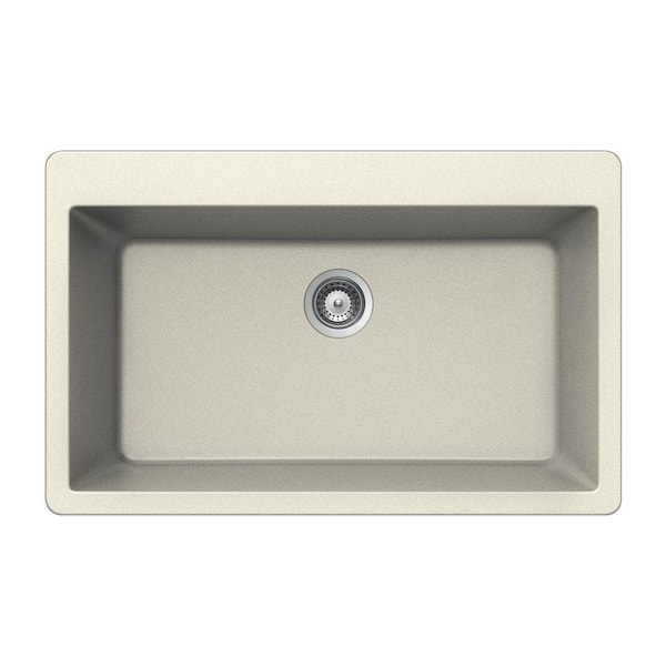 HOUZER Montano Series Drop-In Granite 33 x 20.875 x 9.5 5-Pre-scored Hole Single Basin Kitchen Sink in Magnolia