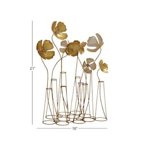 9 in. x 21 in. Gold Metal Floral Sculpture with Mesh Netting Detail