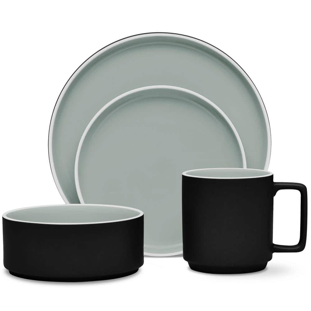 Noritake ColorTrio Graphite 4-Piece (Black) Porcelain Stax Place Setting, Service for 1