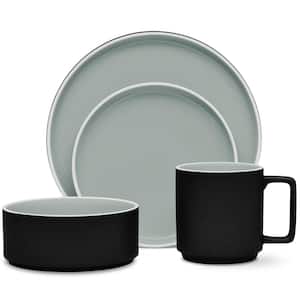 Colotrio Graphite 4-Piece (Black) Porcelain Stax Place Setting, Service for 1