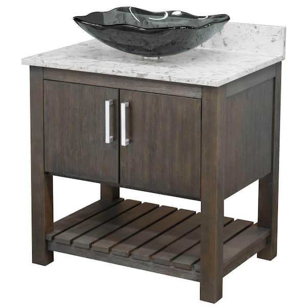 Novatto Ocean Breeze 31 in. W x 22 in. D x 31 in. H in Cafe with Cafe Mocha Cream Quartz Top and Sink