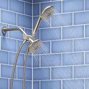 Rosewood 6-Spray Patterns 1.75 GPM 4.93 in. Wall Mount Dual Shower Heads in Vibrant Brushed Nickel