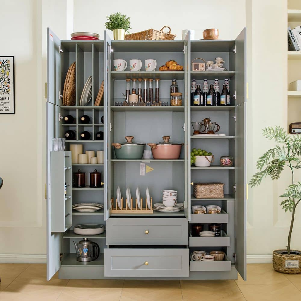 Green MDF Wood Buffet with 6 Doors, Drawers, Adjustable Shelves, Pull-out Trays and Wine Rack price history on PriceWatchPro