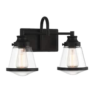 Mannsdale 16 in. 2-Light Black Vanity Light with Clear Glass Shades