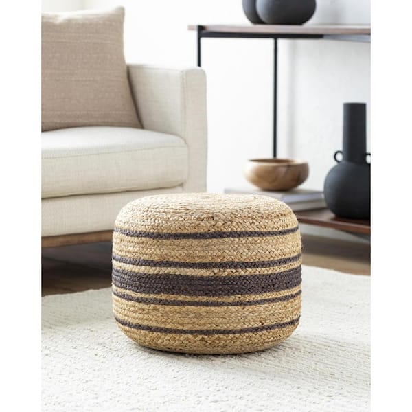 Livabliss Kazan Beige/Brown Cottage 18 in. L x 18 in. W x 14 in. H Jute Pouf