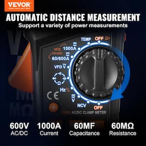 1000 Amp Digital Clamp Meter T-RMS 6000 Counts Clamp Multi-meter Tester for Home Industry Voltage Resistance Maintenance