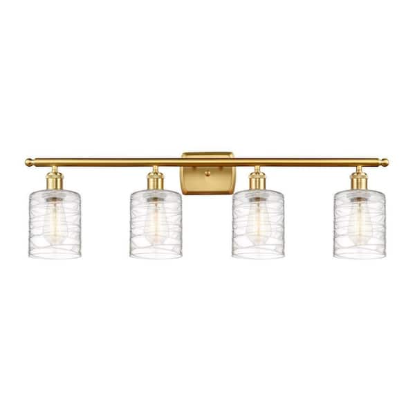 Cobbleskill 36 in. 4-Light Satin Gold Vanity Light with Glass Shade