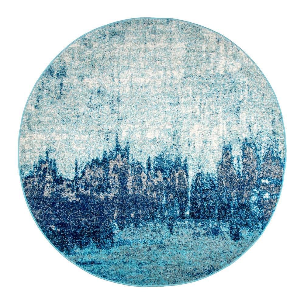 Reversible Abstract Waterfall Round Rug, 5', Blue Synthetic