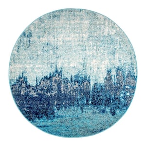 Alayna Blue 5 ft. x 5 ft. Round Abstract Area Rug