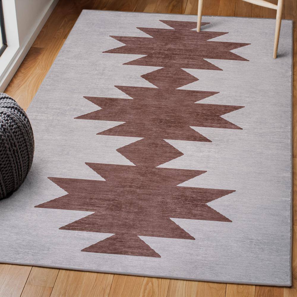 Gray and Brown Geometric Washable Synthetic 8' x 10' Area Rug