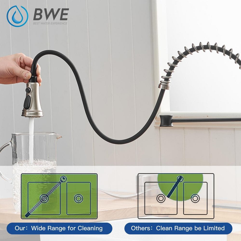 Brushed Nickel and Black Pull-Down Kitchen Faucet with Deck Plate