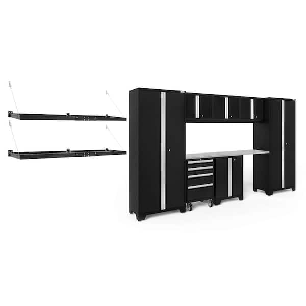 NewAge Products Bold Series 132 in. W x 76.75 in. H x 18 in. D 24-Gauge Steel Garage Cabinet Set in Black (8-Piece)