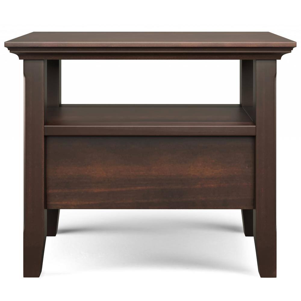 Brunette Brown Solid Wood Rectangular Side Table with Drawer