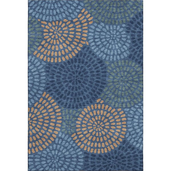 Mayfield Premium Machine Washable Abstract AMF2492 Navy 9 ft. x 12 ft. Area Rug