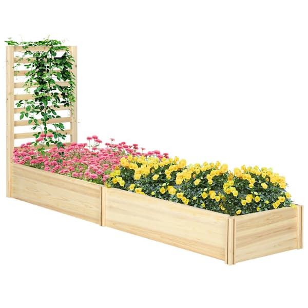 Unbranded 43 in. Raised Garden Bed with Trellis and 2 Compartments Wood Planter Box Kit for Outdoor Plants Vegetables Flower Herbs