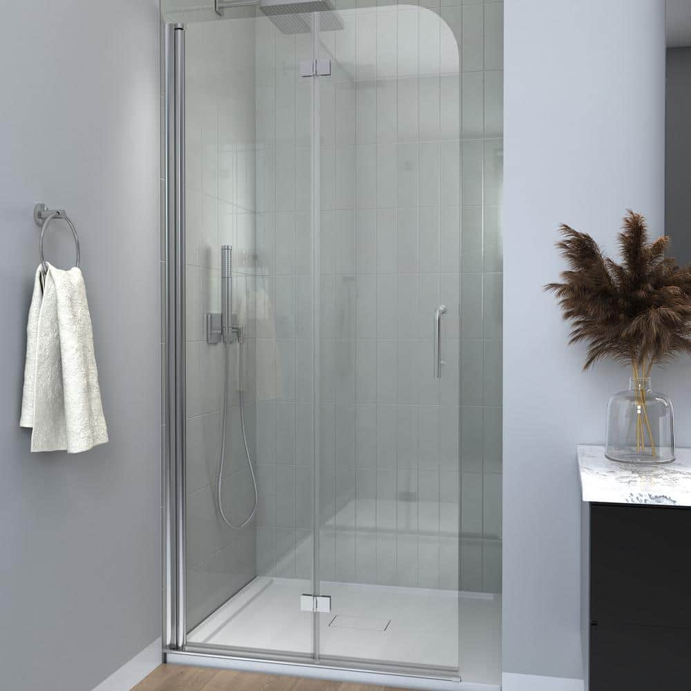 34 in. W x 72 in. H Bi-fold Semi-Frameless Shower Door in Chrome Finish wit
