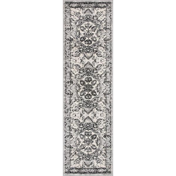 Well Woven Ivory Grey 2 ft. x 7 ft. 3 in. Runner Mystic Arctic Bloom Vintage Medallion Oriental Area Rug