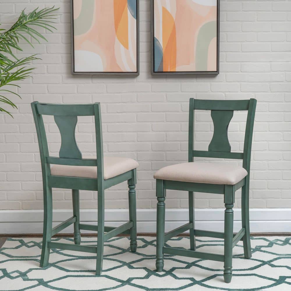 Flores 24 in. H Teal Blue Full Back Wood Counter Stool with Fabric Seat (Set of 2) price history on PriceWatchPro