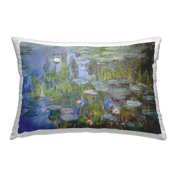 Classic Monet Pond Lilies Green Print Polyester 14 in. x 20 in. Throw Pillow