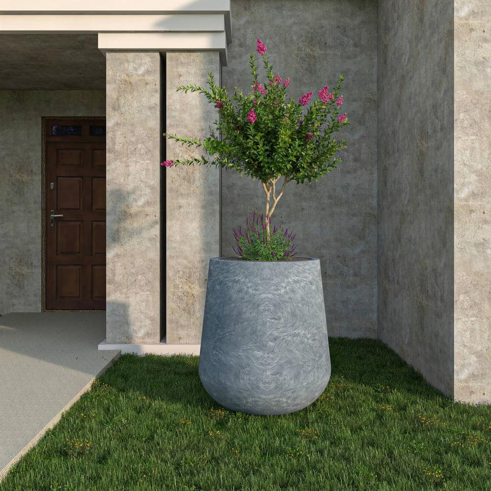Gray Fiberstone and MGO Clay Round Planter with Drainage Holes