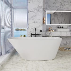 VELA 59 in. White Acrylic Single Slipper Freestanding Flatbottom Non-Whirlpool Soaking Bathtub