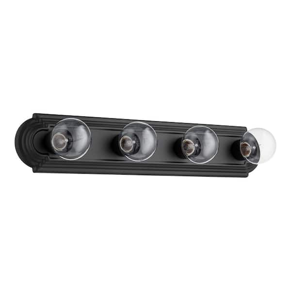 Quorum INTERNATIONAL Stepped 24 in. W 4-Light Textured Black Vanity Light with Exposed Bulbs
