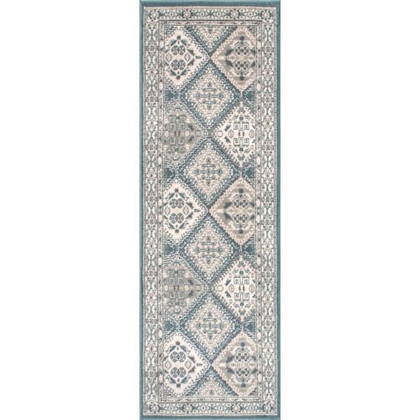 Becca Traditional Tiled Area Blue 3 ft. x 6 ft. Indoor Runner Rug