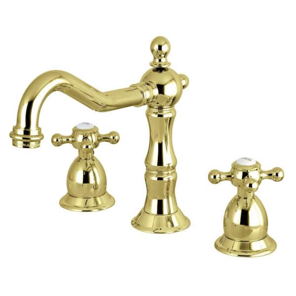 Heritage 2-Handle 8 in. Widespread Bathroom Faucets with Brass Pop-Up in Polished Brass