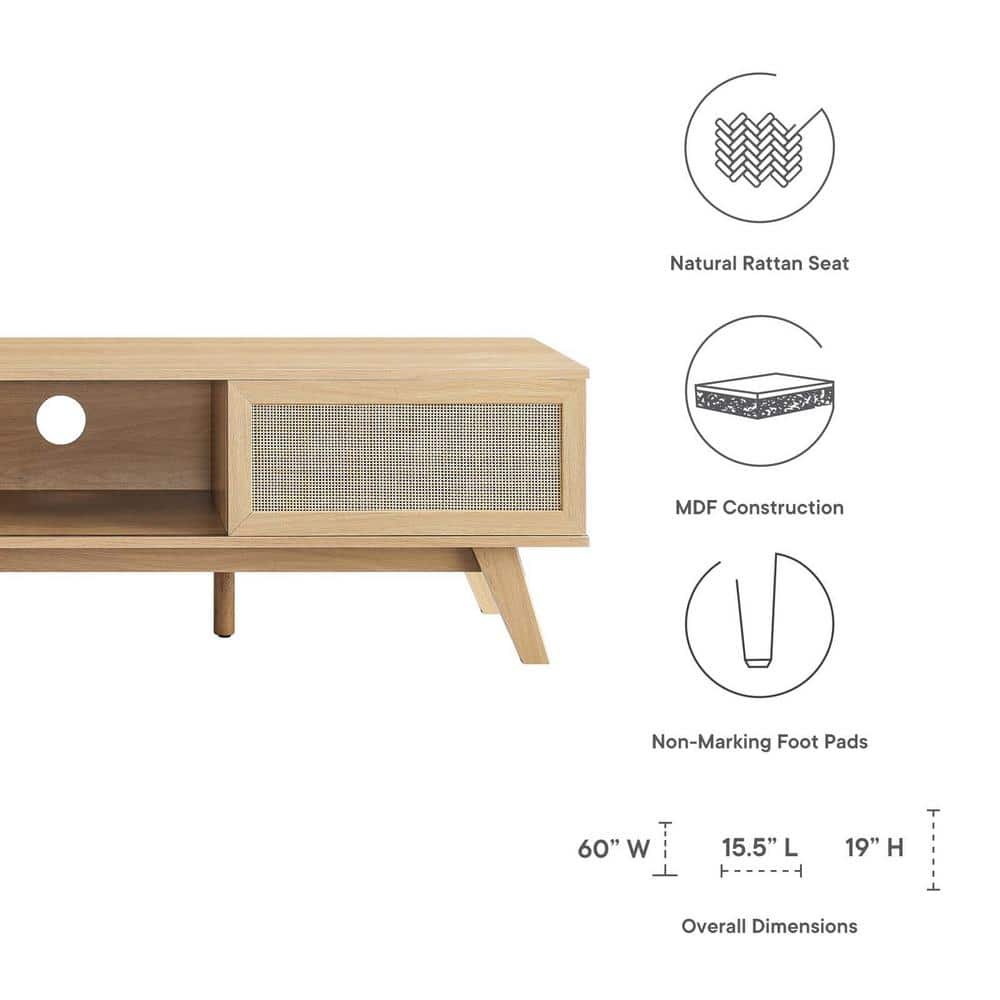 Soma 60" Oak TV Stand with Rattan Sliding Doors