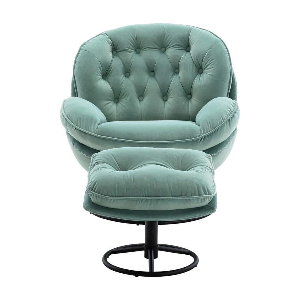 Modern Teal Tufted Velvet Swivel Egg Chair with Ottoman