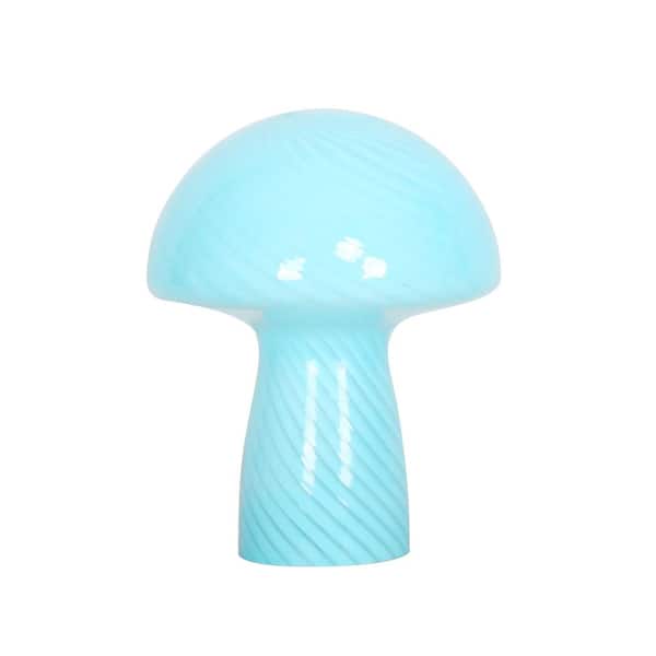 Pia Ricco 9 in. Glass Blue Mushroom Bedside Table Lamp With Striped