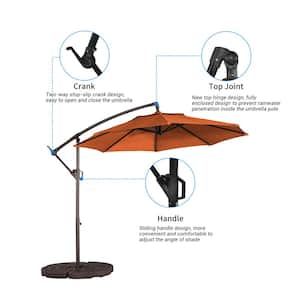 10 ft. Steel Pole Patio Cantilever Umbrella 2-Way Stop Slip Crank Design Outdoor Market Umbrella in Orange