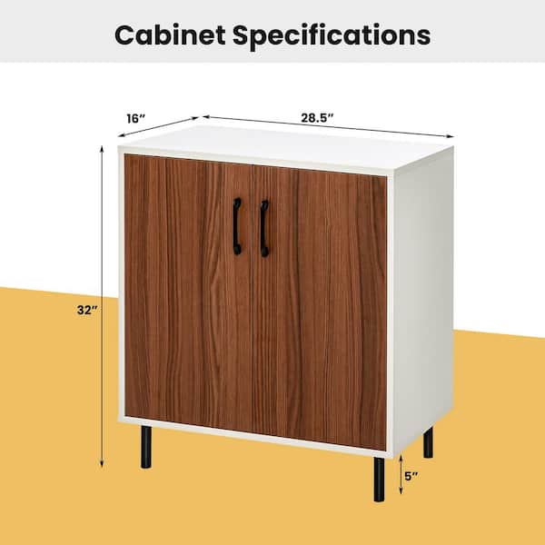 Costway 2-Door White and Walnut Wood 28.5 in. Sideboard Buffet Storage  Cabinet Kitchen Cupboard with Adjustable Shelf JV10716BN - The Home Depot