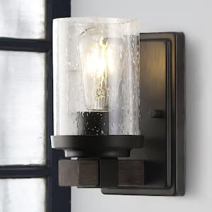 Bungalow 4.5 in. 1-Light Oil Rubbed Bronze Iron/Seeded Glass Rustic Farmhouse LED Vanity Light