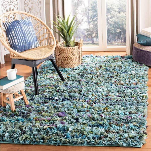 Rio Shag Blue/Multi 5 ft. x 8 ft. Solid Area Rug