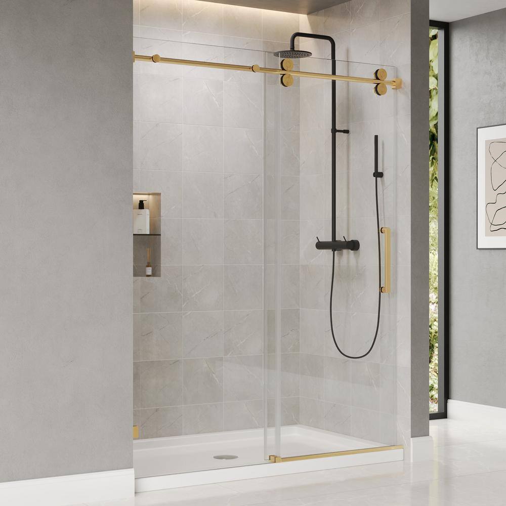 Concord 60" Gold Frameless Sliding Shower Door with Tempered Glass