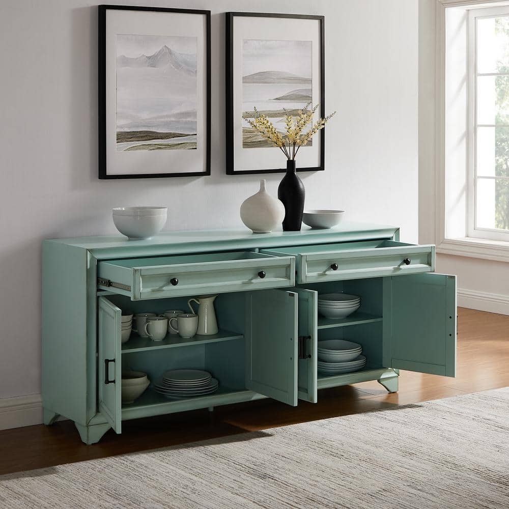 Seafoam Blue Engineered Wood Sideboard Buffet Cabinet with Storage