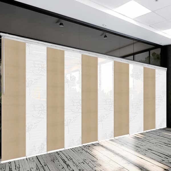 EMOH Kalinda 120 in. - 218 in. W x 94 in. L Adjustable 10-Panel White Double Rail Panel Track with 23.5 in. Slates
