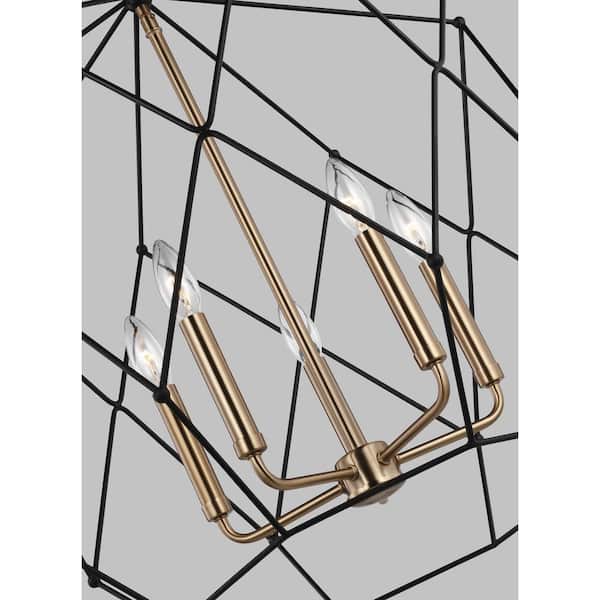 Generation Lighting - Zarra 5-Light Satin Brass Large Lantern Hanging Pendant Light