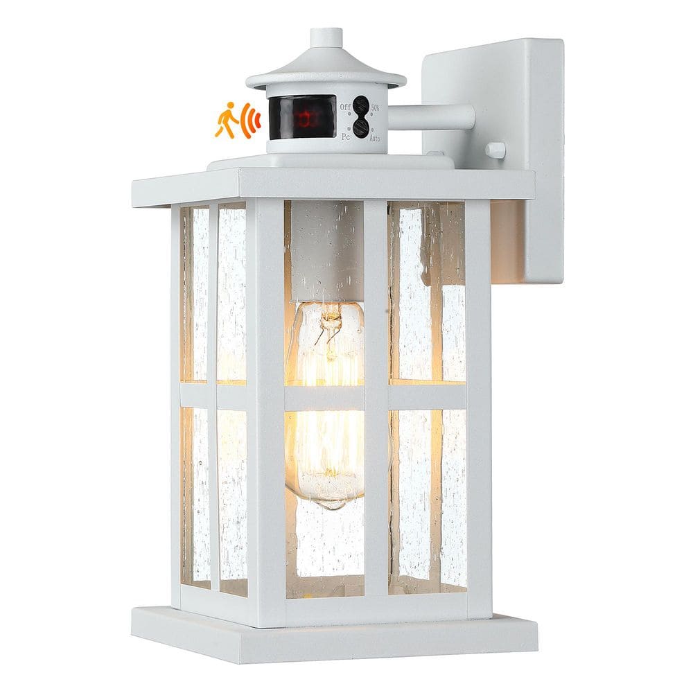 1-Light White Motion Sensing Dusk to Dawn Outdoor Hardwired Wall Lantern Scone with Clear Seeded Glass, No Bulb Included price history on PriceWatchPro